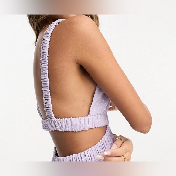 Lilac Pleat Plunge Neck Midi Dress - Picture 3 of 3